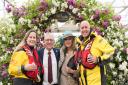 L-R Leanne McColm, Ian Limmer (Peter Beales Roses nursery manager), Joanna Lumley and Andy Croy at the RHS Chelsea Flower Show Picture: Keith Mindham Photography