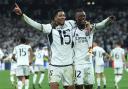 Jude Bellingham, left, and Eduardo Camavinga celebrate as Real Madrid now target a 15th European Cup title at Wembley on June 1 (Isabel Infantes/PA)