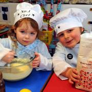 St Patricks pancake day

Pupils in reception at St Patricks school , Cleator Moor have been making pancakes and two mini chefs don't spoil the batter , Elise Davies and Conrad Dockwray get mixing ready to cook. pic John Story March 4th