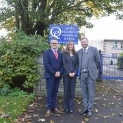 L-R:  Jonathan Johnson OBE (CEO of Changing Lives Learning Trust), Maggie Robson (Chair of Trustees at QEGS), David Marchant, Headteacher at QEGS