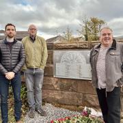 (L-R) Josh MacAlister, Michael Eldon and Dave Farrell at the Whinney Hill Colliery memorial plaque
