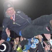 HOPE: Comets team manager Tony Jackson was held aloft after their first ever league title win		Picture: Dave Payne