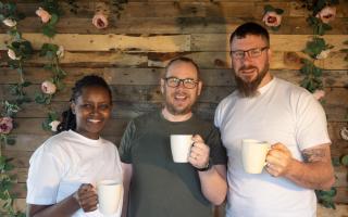 Jean and Mark Armstrong, who have launched New Eden Coffee Roasters, with Barry Appleby, centre, senior pastor of Woodbank Community Church in Whitehaven