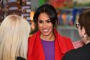 The Duchess of Sussex speaks with local people at Number 7, a 'Feeding Birkenhead' citizens supermarket and community cafe, at Princess Pavements, Pyramids Shopping Centre, as part of a visit to Birkenhead. PRESS ASSOCIATION Photo. Picture date: M
