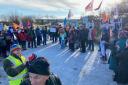Protestors gather at the coal mine site in Whitehaven