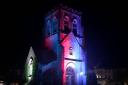 STRIKING: St Nicholas' Church tower was illuminated red, white and blue to mark the Queen's Platinum Jubilee