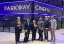 (L-R) Gordon Osbaldestin, Bill Dixon, William Dixon and Donald Dixon, of Dixons, and Richard Parkes, Gerrard Parkes, and Daniel Moxon of Parkway Cinemas