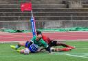 IN THE CORNER: Town’s Jonathan Walsh touches down against Skolars