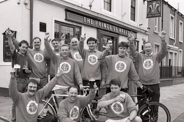 READY: Regulars at the Prince of Wales pub in Denton Holme Carlisle who were cycling 200 miles from Robin Hood’s Bay to St Bees to raise cash for the children’s ward at the Cumberland Infirmary