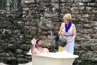 Emperor Hadrian enjoyed a much needed bubble bath at Ravenglass Bathhouse to celebrate the launch of Hadrians Wall 1900 Festival and Roman Muncaster exhibition