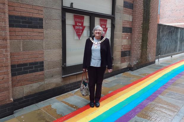 DELIGHT: Barrow Mayor Helen Wall stands proud at Barrow Pride celebration
