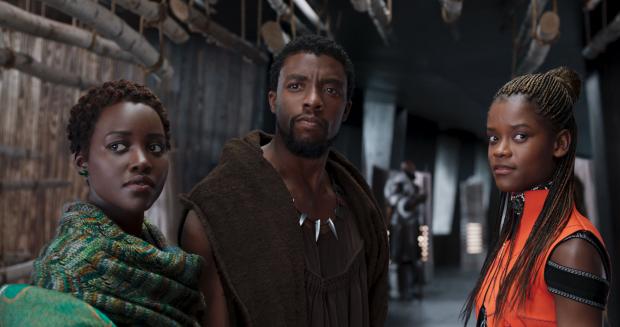 Whitehaven News: Black Panther. Pictured: Lupita Nyong'o as Nakia, Chadwick Boseman as T'Challa/Black Panther and Letitia Wright as Shuri.