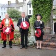 REMEMBRANCE: Mayor Mike Starkie with Councillor Chris Hayes and Reverend Robert Jackson