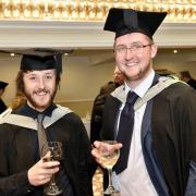 University of Cumbria winter graduation ceremony November 2017 at  Carlisle Cathedral. 
Graduates Joe Pearson from Cleator Moor (L) and Andy Branthwaite from Penrith
22nd NOVEMBER 2017. DAVID HOLLINS.