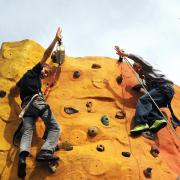 Pheonix Youth Project Fun Day. pic Mike Mckenzie 20th Aug 2009
HELLO DOWN THERE:  Stephen Rogers, left and Aaron Lewis-Hall on the Climbing Wall during the Pheonix Youth project's  Fun Day at Cleator Moor put on to keep youngsters busy during the
