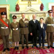 Cpl Tamara Telford (2nd from left) and Brigadier Neville Holmes, Deputy Commander Cadets (3rd in from left).