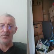 Military veteran Kevin Gott (pictured left) says the bungalow he has been allocated is like a 'rabbit hutch'. His belongings (pictured right) still boxed up as he says he has no room for them.