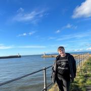 The XL cheese t shirt modelled on Whitehaven harbour.