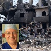 A Palestinian looks at the destruction by the Israeli bombardment in the Maghazi refugee camp, central Gaza Strip. Inset: Mohammed Matar, a former consultant in gynaecology at The West Cumberland Hospital has lost countless relatives in the war on Gaza